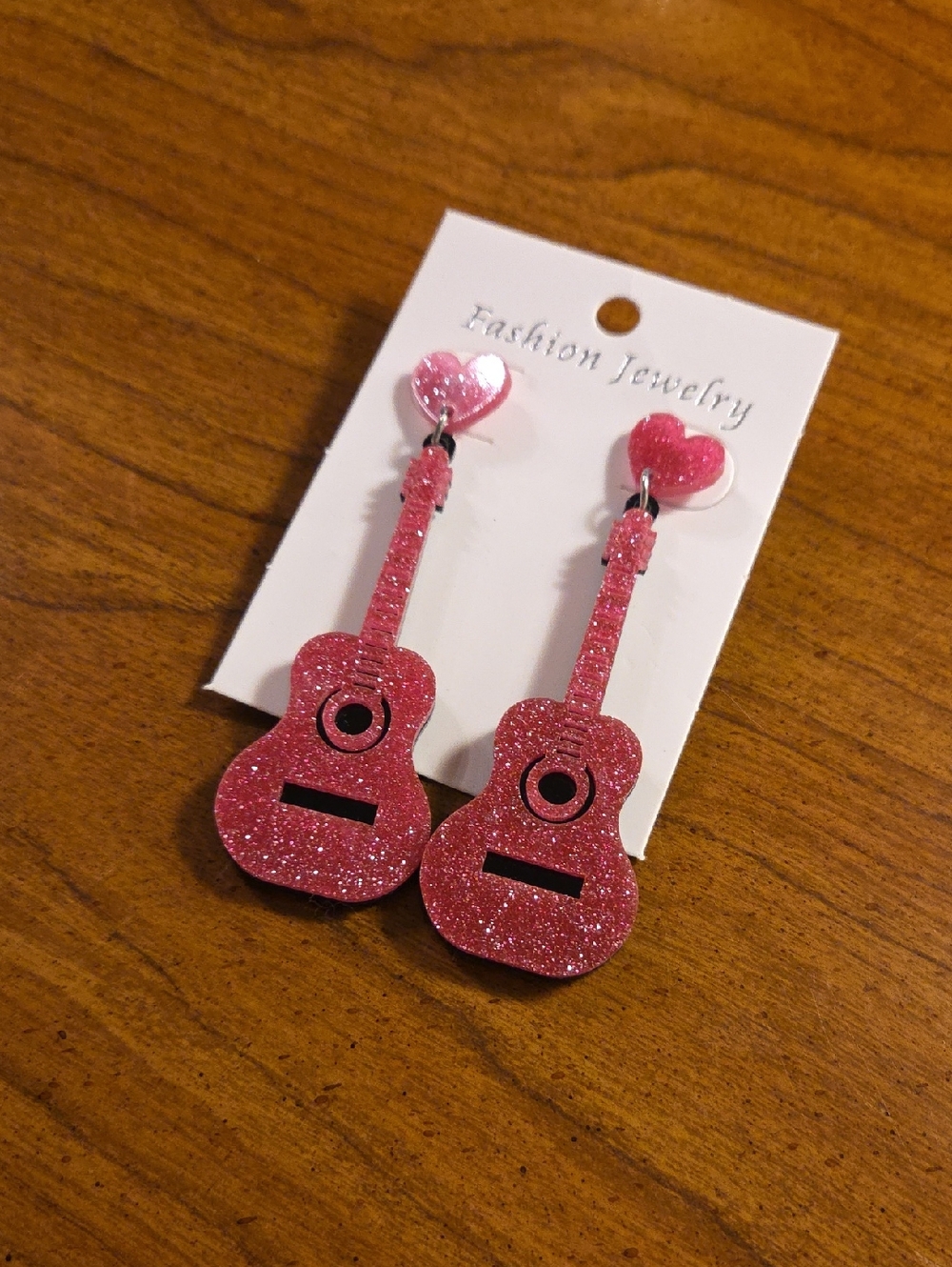 Sparkly Pink Guitar Earrings
